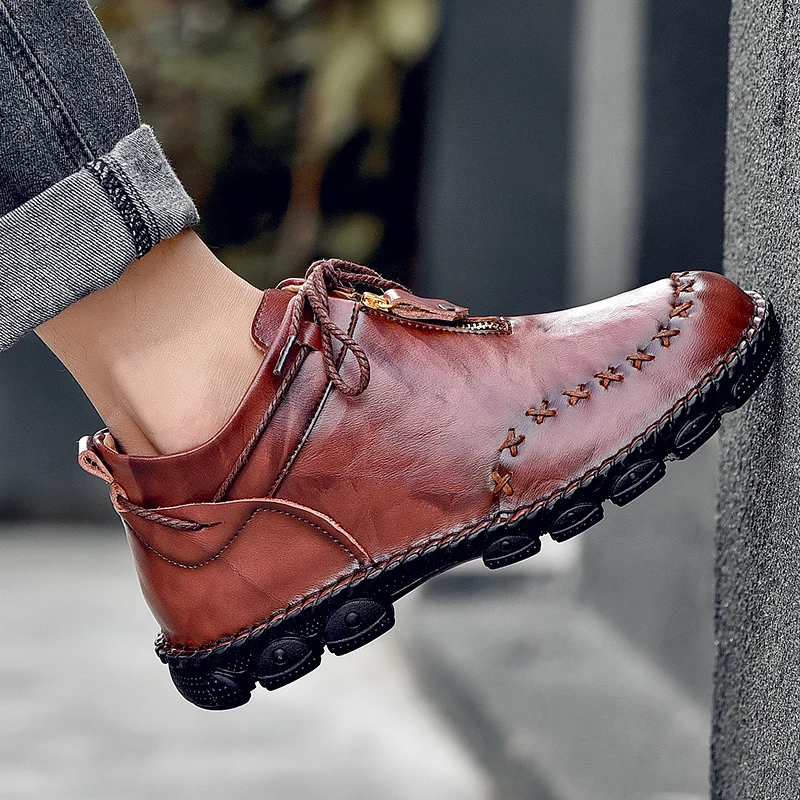 

2020 men Handmade Genuine leather shoes fashion ankle boots man casual boots male Designer footwear Chaussure Homme 39-48