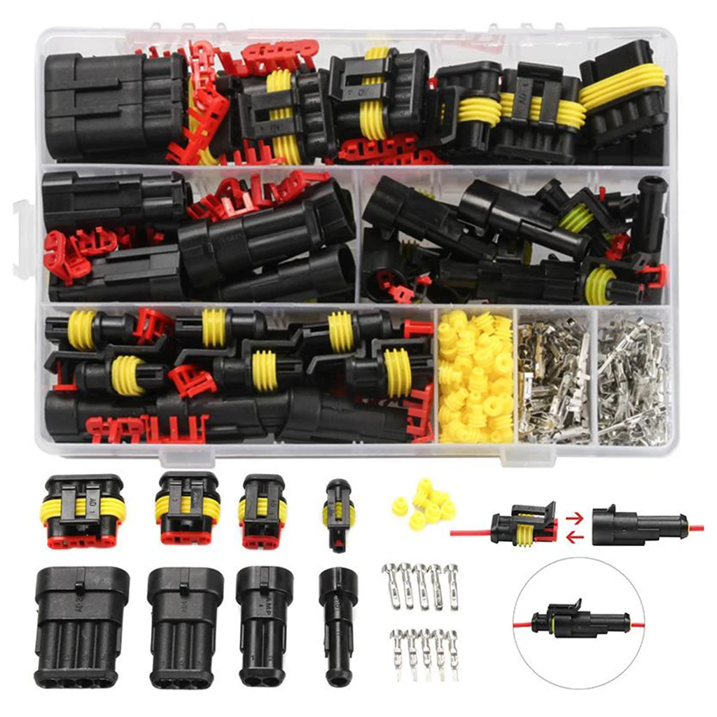 

352 Pcs HID Waterproof Connector 1/2/3/4 Pin For Motorcycle Car Electrical Wire Cable Connector Plug Boat Truck Harness 300V 12A