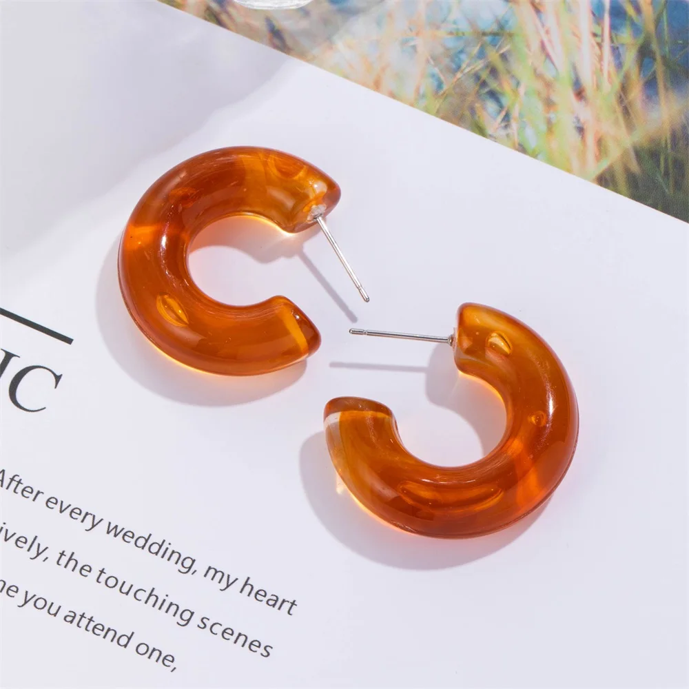 FNIO Korea красочный акриловый геометрический C-серьги в форме фигурного Кольца Ретро