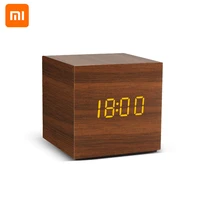 xiaomi alarm clock led wooden watch table voice control digital wood despertador usbaaa powered electronic desktop clocks