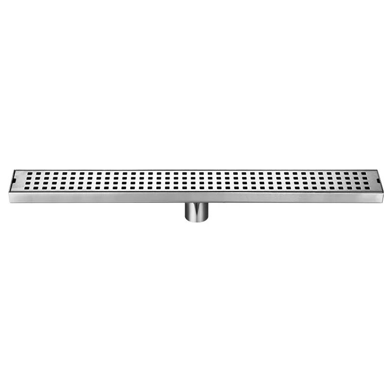 

Linear Shower Drain, 304 Stainless Steel, Rectangular Floor with Adjustable Feet and Hair Strainer, Square Hole Grate