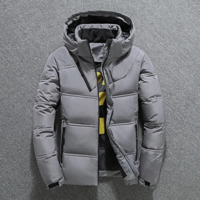 2019 Мужская русская Зимняя Толстая теплая ветрозащитная белая куртка пуховик на