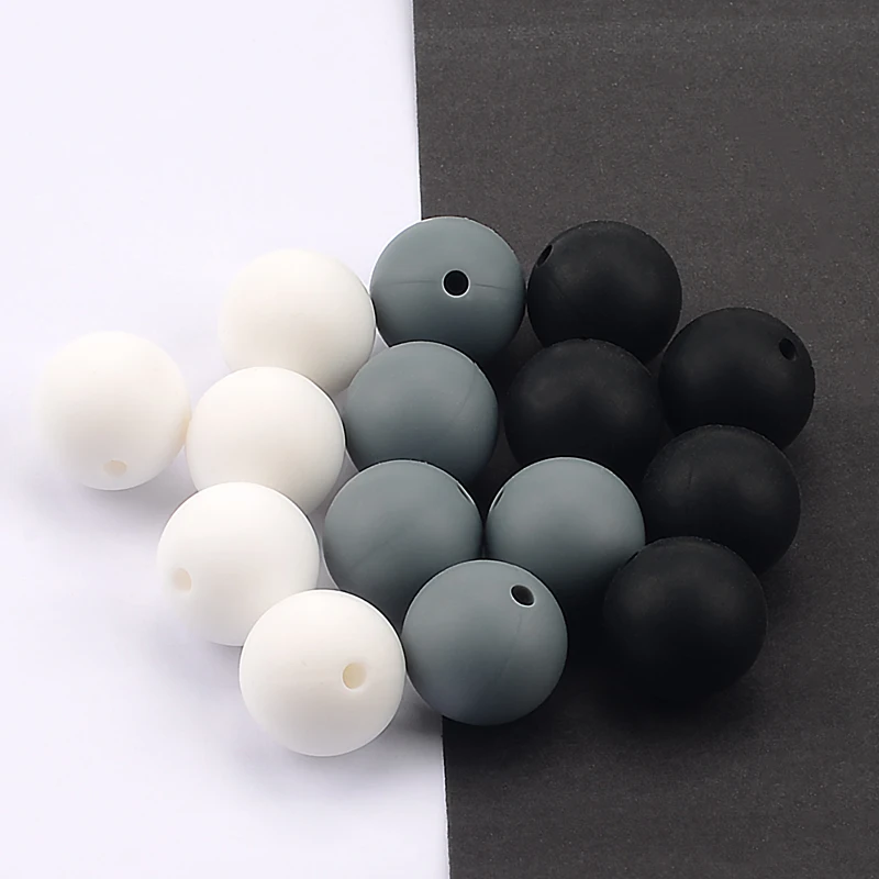 LOFCA 15mm 20pcs/lot Silicone Loose Beads Safe Teether Round Baby Teething Beads DIY Chewable Colorful Teething For Infant