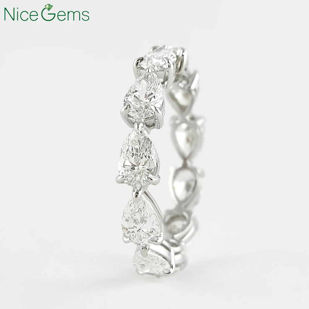 NiceGems сплошной 14K белый золотой 4CTW грушевидная огранка Муассанит лента