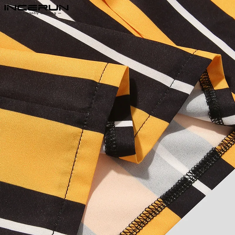 

Fashion Men Casual Striped Shirt Short Sleeve Turn Down Collar Camisas Summer Streetwear Beach Hawaiian Shirts Men S-3XL INCERUN