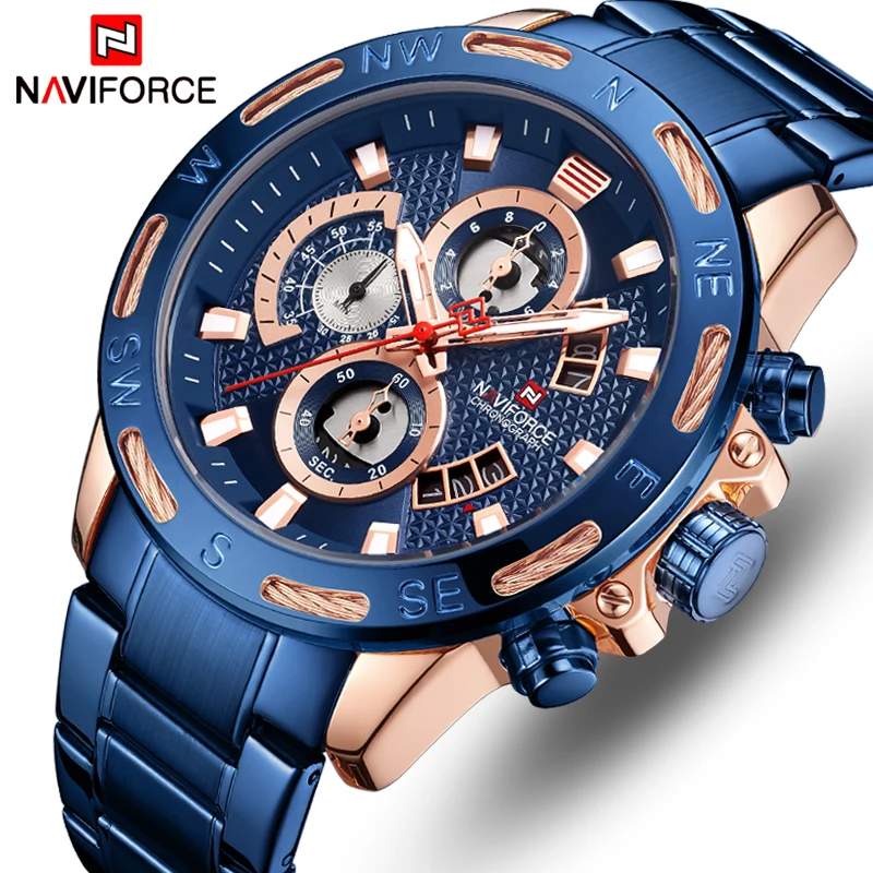 

NAVIFORCE Men Watch Top Brand Luxury Quartz Menâ€™s Watches Full Steel Chronograph Watch Waterproof Male Clock Relogio Masculino