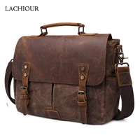 Vintage Men Waterproof Canvas Handbags Brand Large Office Flap Genuine Leather Messenger Bag Male Crossbody Shoulder Bag Satchel