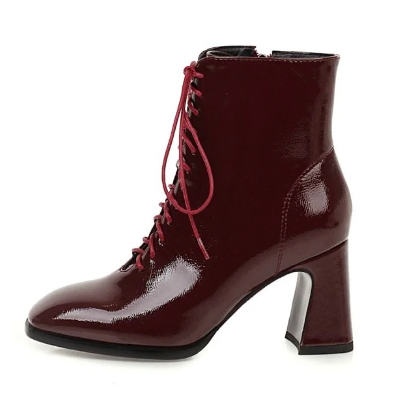 

Fanyuan Women Ankle Boots Thick High Heel Cross Strap Zipper Shoes Round Toe Warm Boots Women Fashion Party Footwear Size 34-43