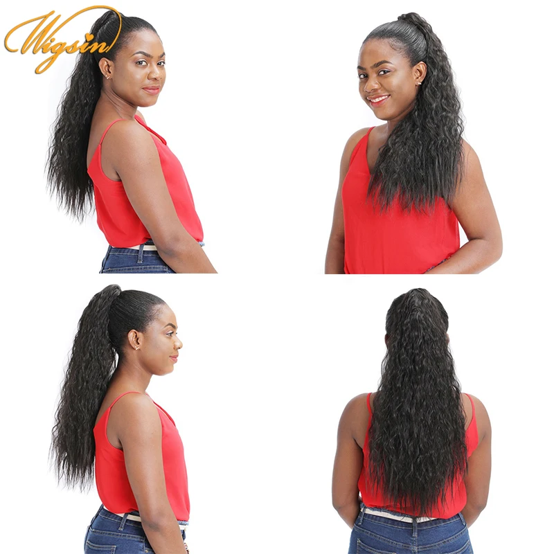

WIGSIN 26Inch Synthetic Claw Drawstring Afro Kinky Curly Ponytail Hair Extension Natural Black Brown Hair Piece for Women