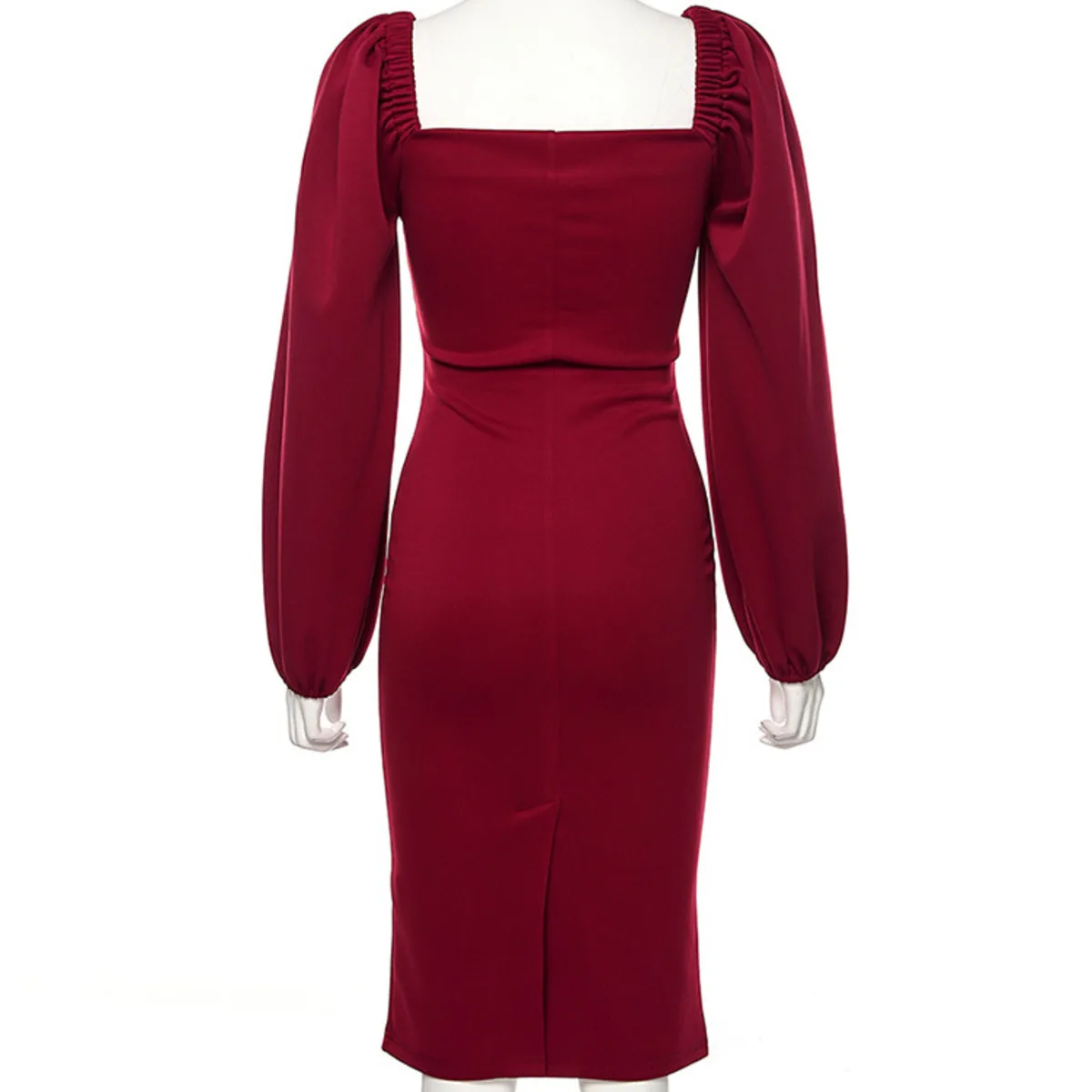 

BacklakeGirls Simple Elegant V Neck Long Sleeve Evening Dress Satin Sexy Tea Length Party Dress Vestido Fiesta Mujer Elegante