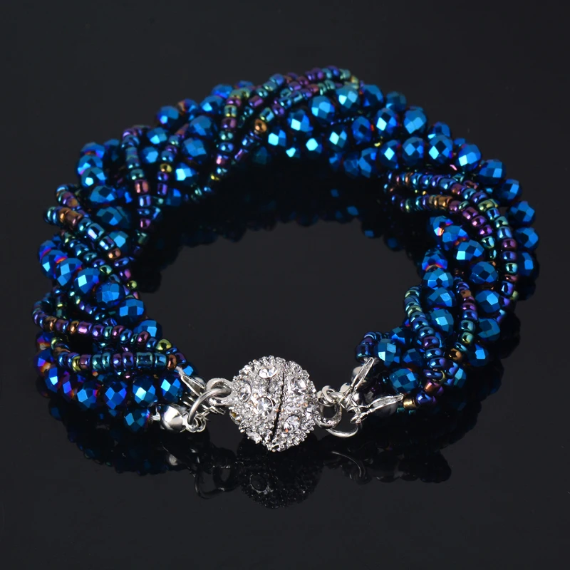 Женский многослойный жесткий браслет SINLEERY синий черный коричневый серый с