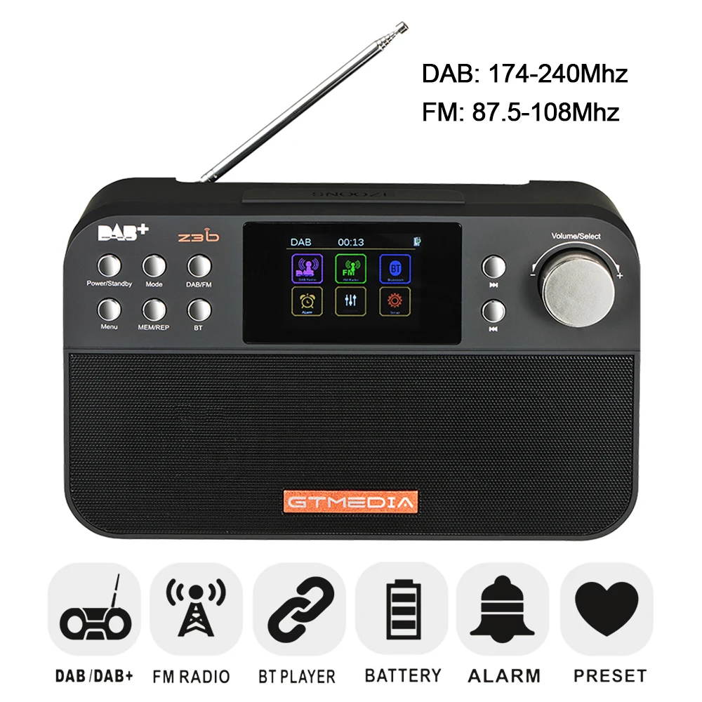 

Приемник GTMEDIA Z3B Z3 DAB +, FM, стерео радио-приемник с 2,4-дюймовым TFT дисплеем, Bluetooth, будильник