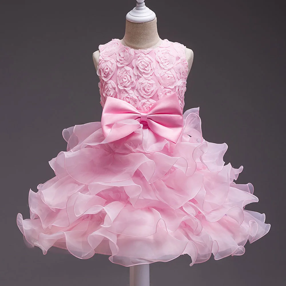 X024 Glitz Elegant Princess Pageant Gown Girl Short Dress Flower Fuscia Girls Wedding Party Dresses for Kids | Детская одежда и