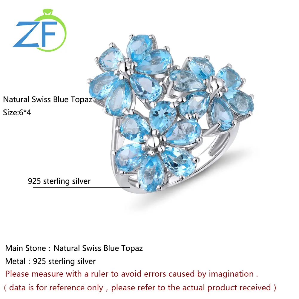 

GZ ZONGFA Hot Sale Fashion 925 Sterling Silver Ring Natural Blue Topaz Engagement Wedding Jewelry fine Rings For Women