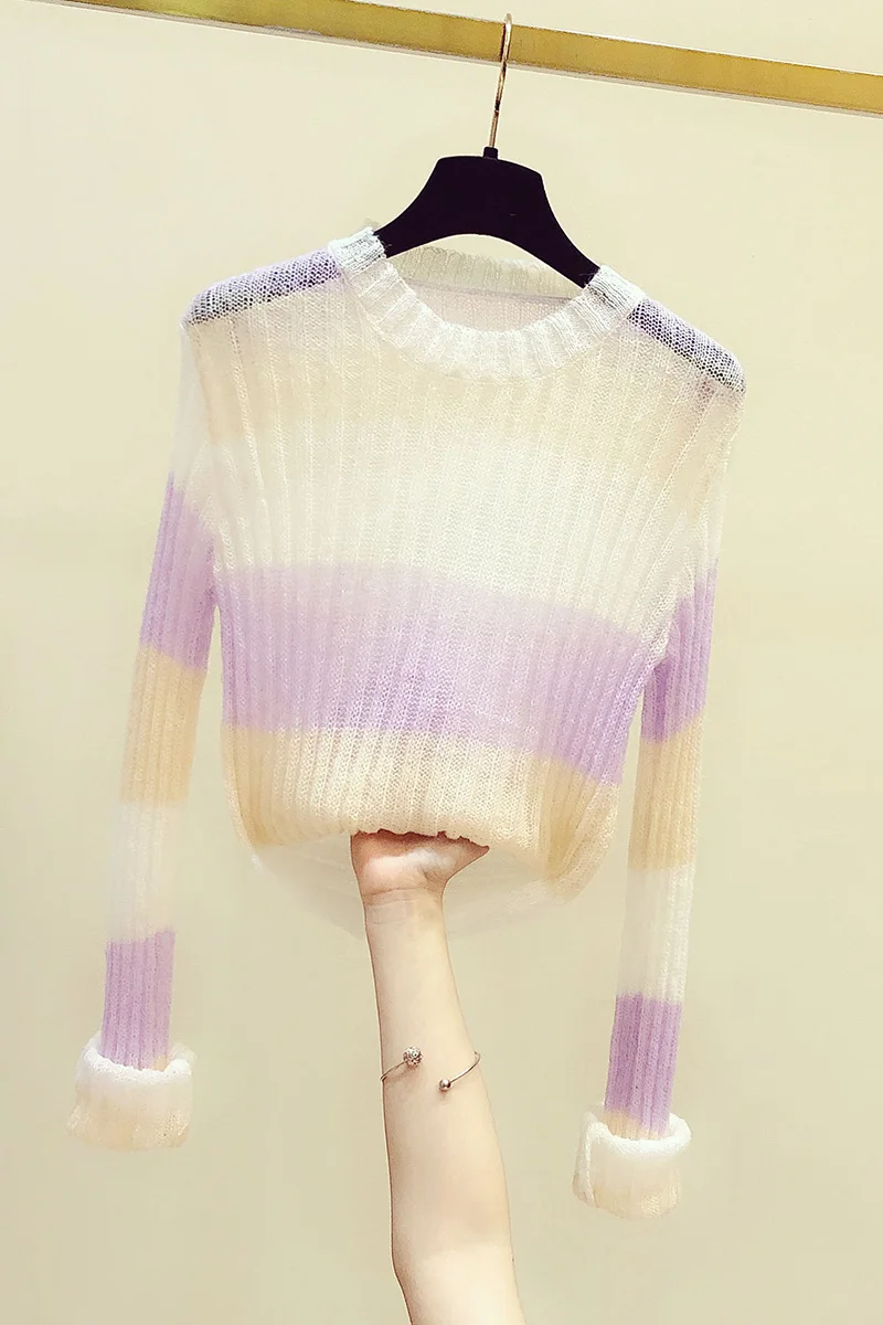 

Autumn Clothes Womens Sweater 2020 Colorful Red Striped O-Neck Long-Sleeved Thin Sweaters Girls Casual All-match Pullovers Top