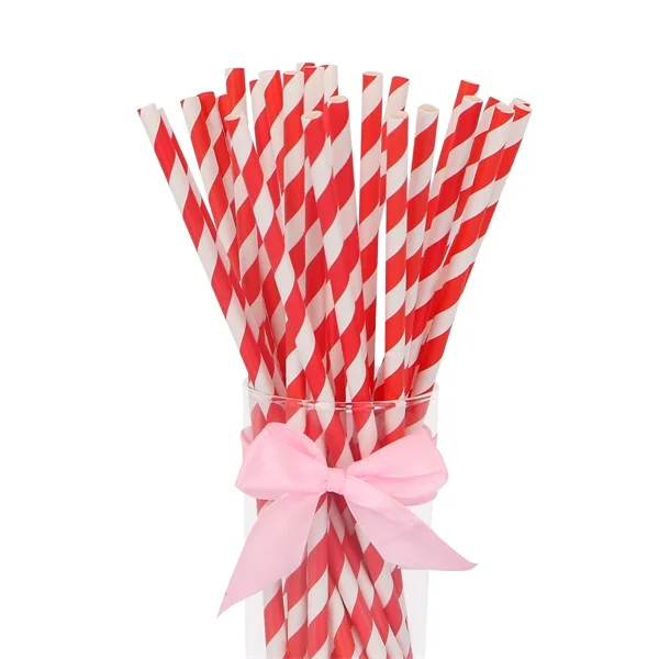 Red stripes 1 Набор, 125 шт/250 шт, цветные бумажные соломинки с ананасом, соломинки для питья, летний праздничный декор для напитков, декор для дня рождения - Цвет: Red stripes