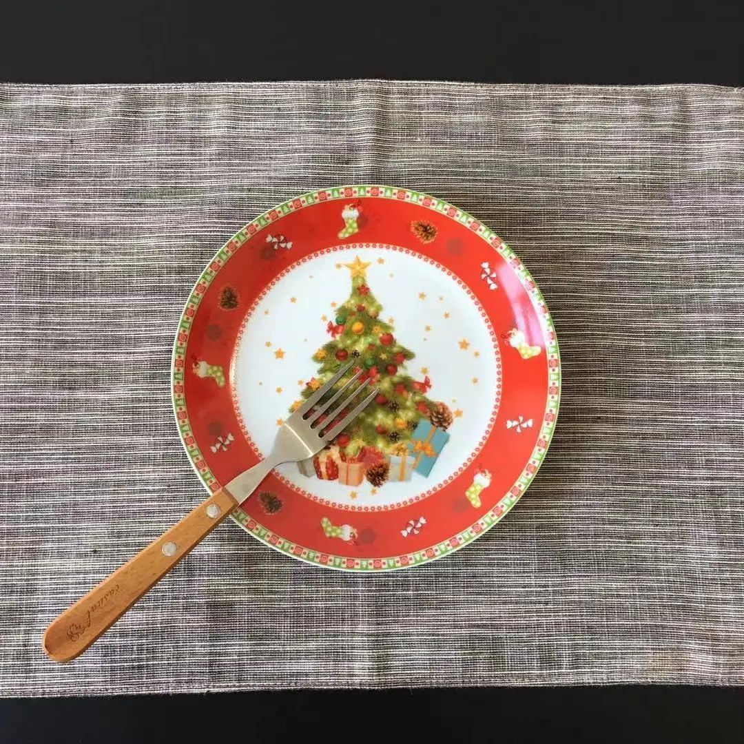

Red White Christmas Tree Decorative Porcelain Plate Set Children Snack Pasta Home Dish Tableware Set Ustensiles De Table