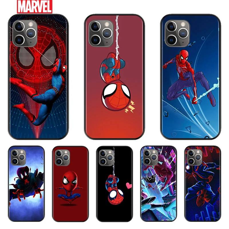 

Marvel Spider Man For Apple iPhone 12 11 XS Pro Max Mini XR X 8 7 6 6S Plus 5 SE 2020 Silicone Black Cover Phone Soft Case
