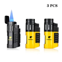 3 pcs metal cigar cigarette tobacco lighter 4 torch jet flame refillable with punch smoking tool accessories portable
