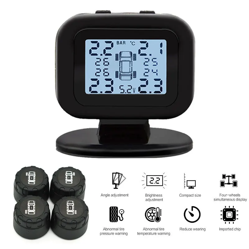 external sensor Vehemo 5 в ЖК-дисплей TPMS монитор давления в шинах Универсальный Tmps цифровой USB солнечная зарядка внешний внутренний датчик система мониторинга - Тип: external sensor