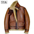 Винтажная Классическая куртка-пилот из натурального меха коричневого цвета, мужские зимние Мотоциклетные Куртки из натуральной кожи с шерстяной подкладкой, дубленка из овчины