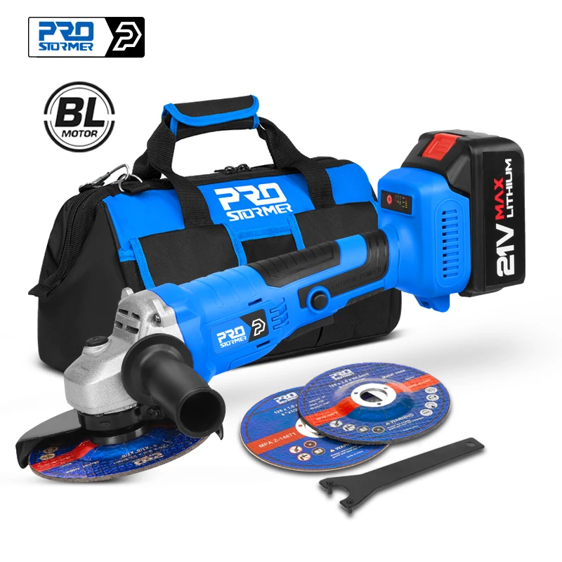 

21V Brushless Angle Grinder 125mm Cordless Cutting Machine Electric Li-ion Battery Power Tool By PROSTORMER