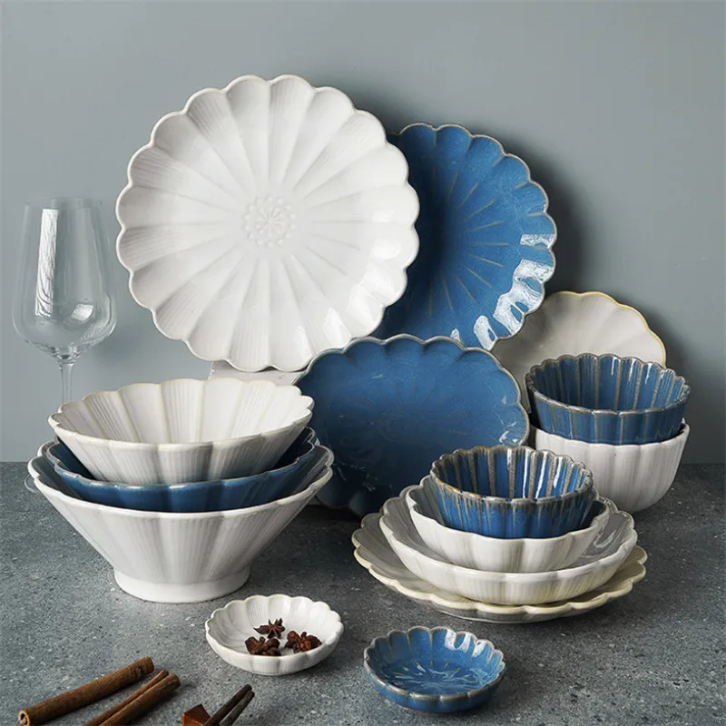 Японская керамическая белая/синяя глазурованная стандартная тарелка