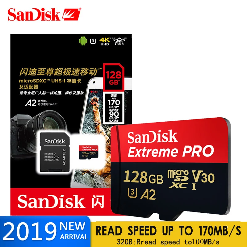 SanDisk Extreme Pro карта памяти Micro SD 256 ГБ 128 Гб 64 SDXC U3 V30 A2 TF до 170 МБ/с./с флэш для камеры
