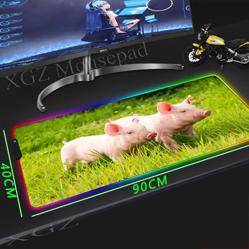 

XGZ Animal Grass Pet Pig Game RGB Mouse Pad Black Lock Custom Animal Computer Keyboard Table Pads Speed Rubber Stripe Non-slip