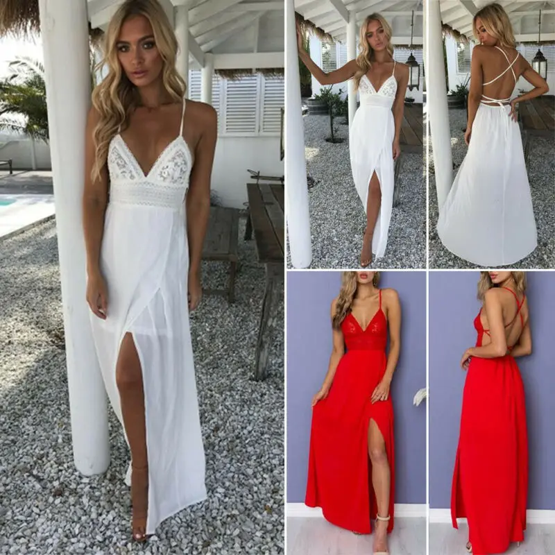 Летнее женское сексуальное платье макси в стиле бохо без рукавов с V образным