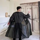 Мужской полупрозрачный сетчатый тренчкот, длинный кардиган в стиле панкготикахип-хоп, Японская уличная одежда, одежда для сцены, осень 2022