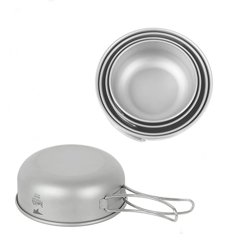 Verkaufen Titan Besteck Sets 4 Schalen 6 Geschirr Camping Picknick Kochen Kochgeschirr Set Titan Geschirr Faltbare Löffel Gabel Messer