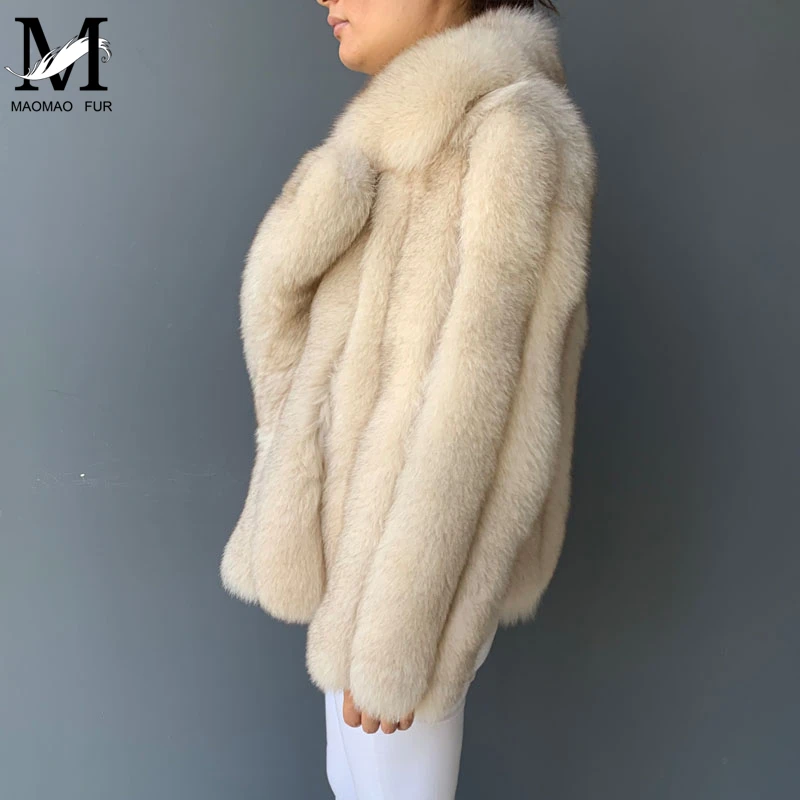 Пальто из натурального Лисьего меха, короткая куртка из натуральной кожи, отложной воротник, зимнее плотное меховое Женское пальто из натурального Лисьего меха