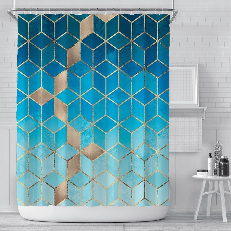 

180x180cm 3D Geometric Marble Printing Bathroom Shower Curtain Polyester Waterproof Home Decoration Bathroom Curtain with Hook B
