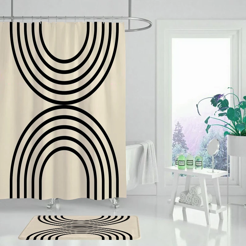 Geometric shower curtain leaf bathroom bathtub waterproof | Дом и сад