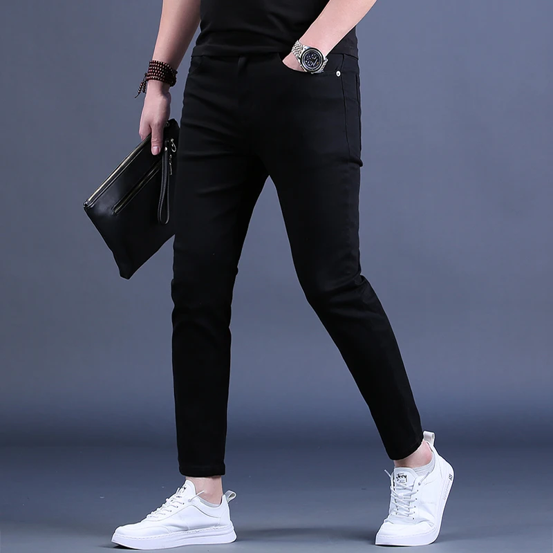 Men's Jeans Summer Casual Slim Fit Pencil Pants Cowboy Mens Streetwear Korean Thin Black Trousers