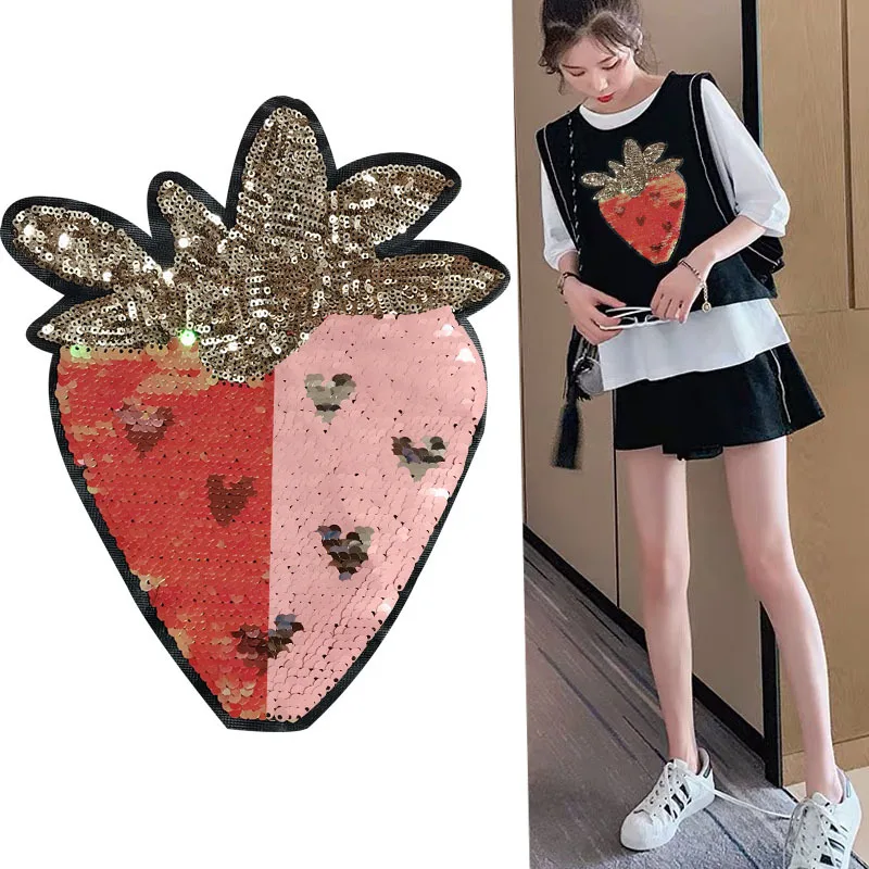 2019 милый клубничный блесток узор большой патч для свитера Трикотаж Пальто с