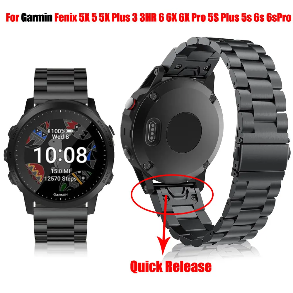 Быстросъемный ремешок для наручных часов 20 26 22 мм Garmin Fenix 6X Pro 5X 6 стальной Forerunner 935