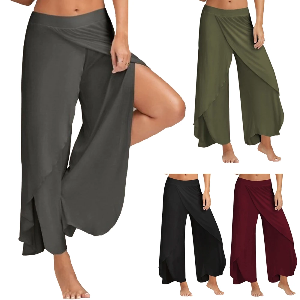 Женские брюки Летние повседневные однотонные шифоновые женские с разрезом на