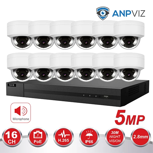 12 Fixed Dome KIT 16ch 5MP Dome IP Camera NVR KIT H.265 Hikvision OEM POE 4K NVR 8/16pcs Outdoor POE Video Surveillance Audio Cameras - Цвет: 12 Fixed Dome KIT