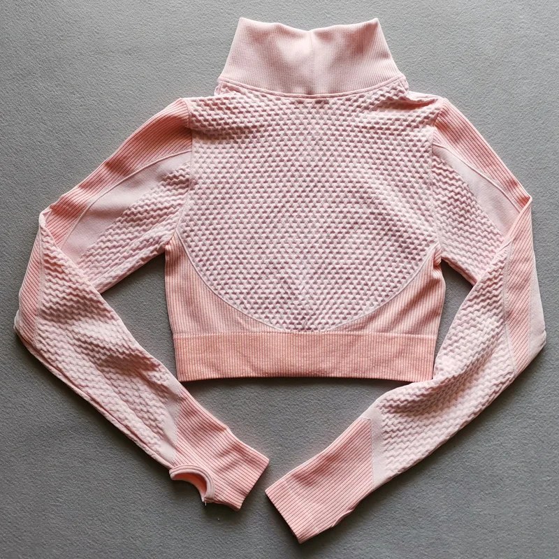 Seamless Long Sleeve Yoga Tops Women Sports Top Fitness Gym Zipper Workout Shirt Crop Tops With Thumb Hole Running Sports Wear