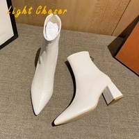 fashion white high heel short boots women autumn and winter pointed toe womens boots 2021 new chesil boots women high heels