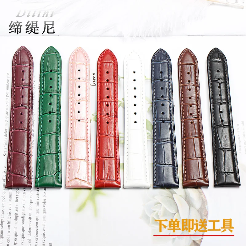 

genuine leather calfskin leather watchband with butterfly buckle 12-24mm universal watch steap steel buckle strap wristbelt