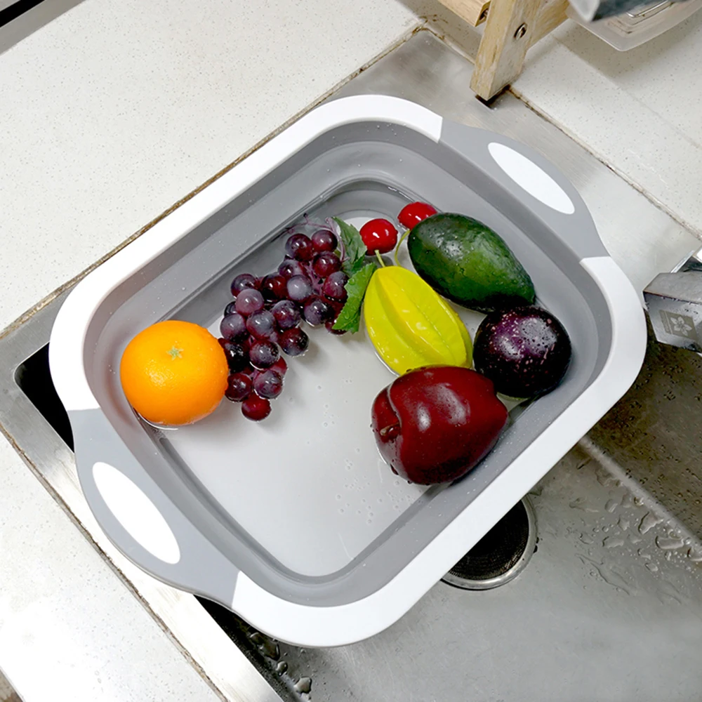 Folding Chopping Board Collapsible Cutting Kitchen Washable Basin with Drain Stand Organizer |