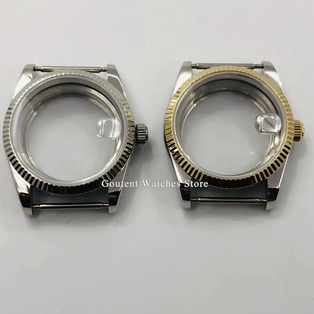 Чехол для часов Parnis из нержавеющей стали 36 мм серебристый/Золотой сапфировое