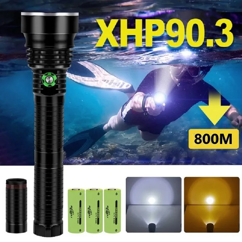 700000lm IP8 мощный фонарик для дайвинга водонепроницаемый XHP90.3 подводный фонарь