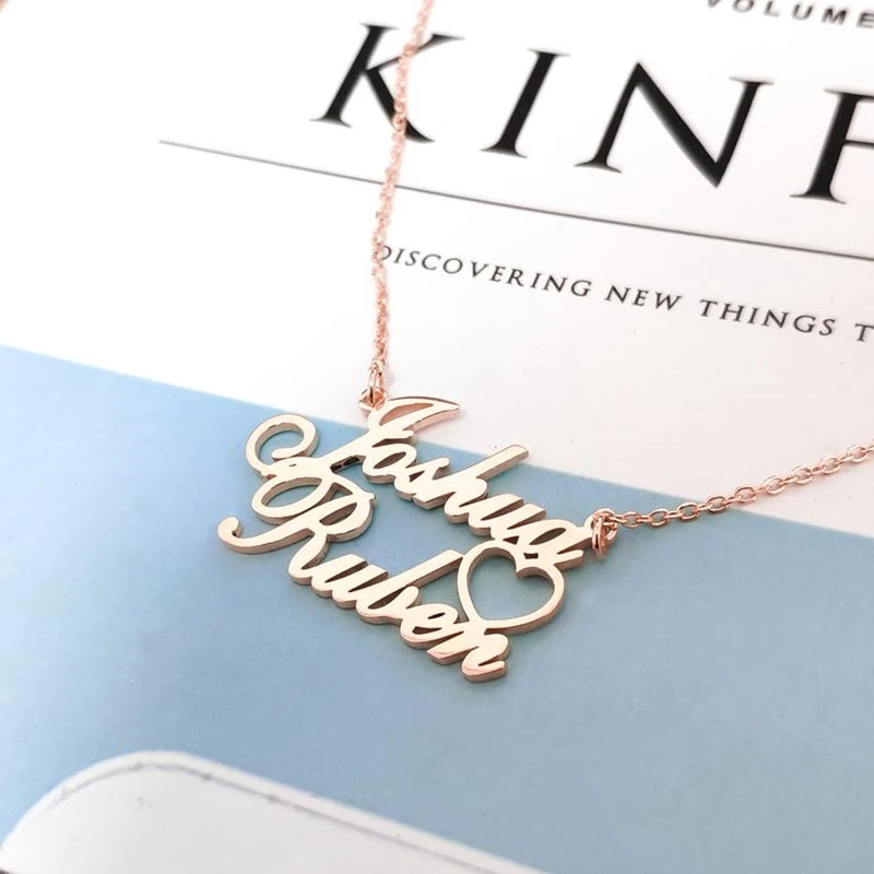 Романтическое ожерелье с пустым сердцем двойным именем на заказ пара ювелирных