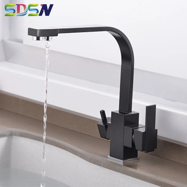 

Wholesale and Retail Kitchen Water Faucet Filter Kitchen Tap Three-way Kitchen Sink Faucet Purify Water Faucet Square Black Tap