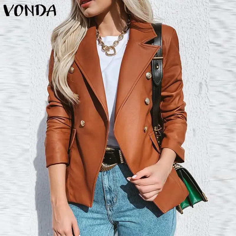 

Women Autumn Coats 2022 VONDA Ladies Casual Long Sleeve Solid Office Formal Suit Blazer Oversize Office Style Outerwear Veste