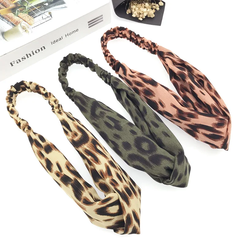Повязка на голову женская с леопардовым принтом Модный Эластичный Бандаж узлом